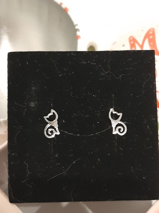 Brincos prateados Gatos em Aço