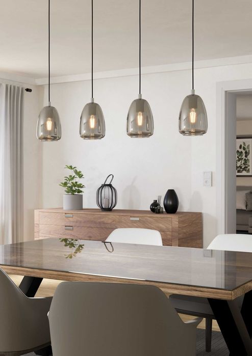 Lampa Wisząca EGLO Alobrase 4xE27 Szkło Dymione chrom czarny OUTLET