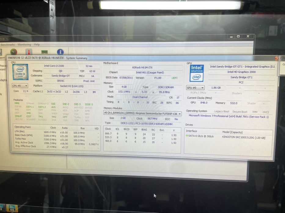 Компьютер неттоп Core i3, диск SSD 120gb barebone ITX