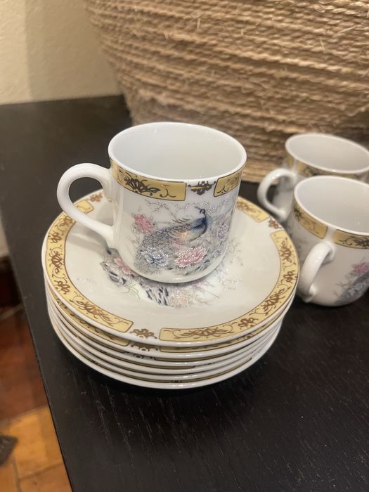 Conjunto de Café Japonês Tanaka – Porcelana Casca de Ovo c/ Pavões