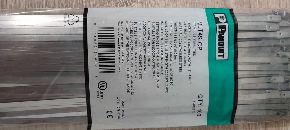 Стяжки металеві/металлические Panduit MLT4S-CP 362mm/4,6 США