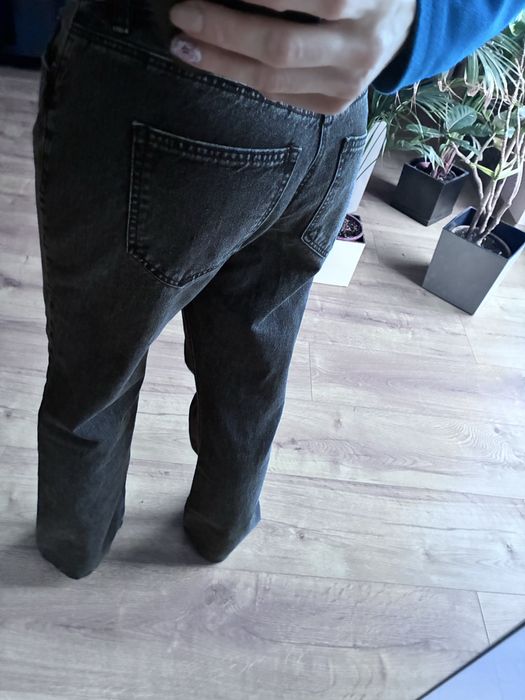 Ciemno szare czarne jeansy L STR teen straight prosta nogawka