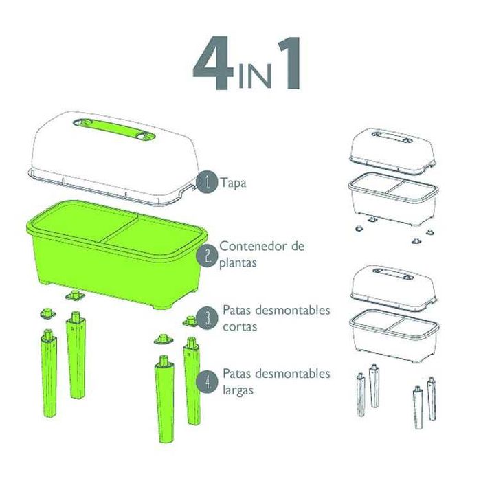 Quantidade 4, Horta urbana com estufa de 52 litros em polipropileno 77 x 38 x 82 cm cor cinza
