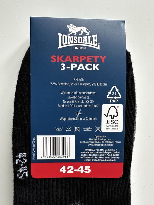 Skarpetki Lonsdale 3-pak 42-45 mix