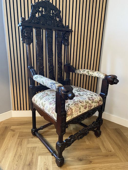 Duzy fotel / tron - barok - bogato rzeźbiony - Piękny stan - unikat