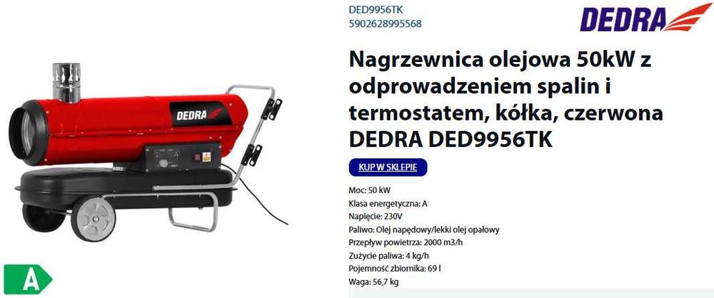 Nagrzewnica olejowa ropa olej opałowy napędowy 50KW DEDRA DED9956TK