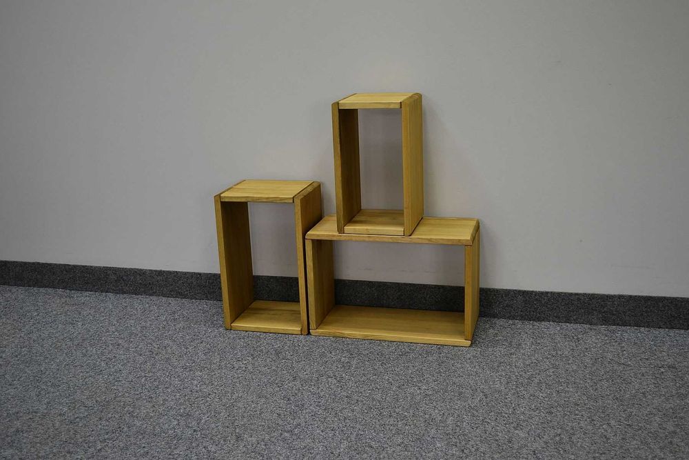 Komplet 3 półek na ścianę Sosnowych półsurowych