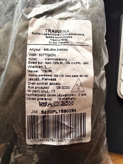 Bielizna Zimowa Wojskowa 507T/MON rozmiar L NOWA