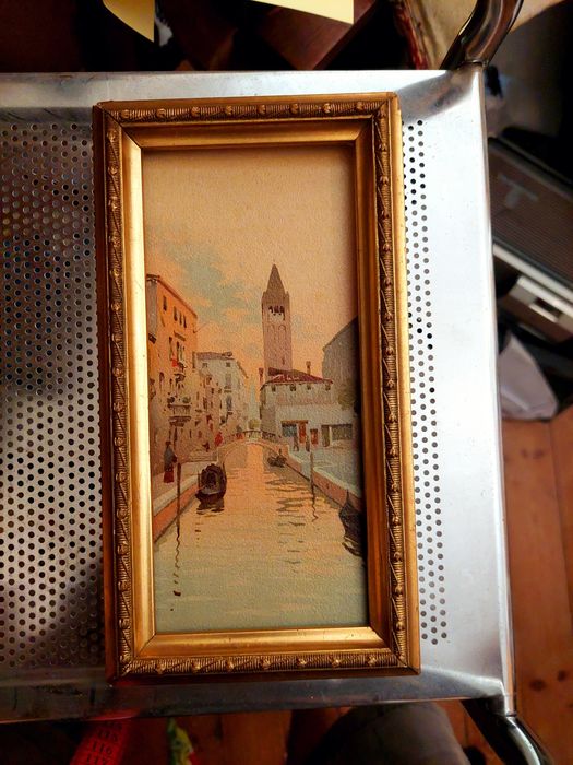Pintura antiga Veneza sobre cartão com moldura