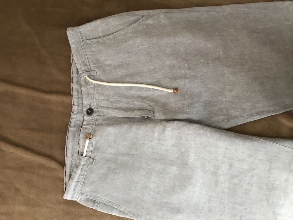Zara чоловічі брюки льон бежеві і сіроблакитні
