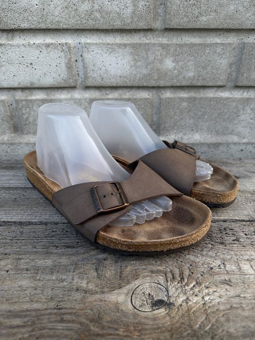 Brązowe, skórzane klapki sandały Birkenstock Madrid, rozmiar 43