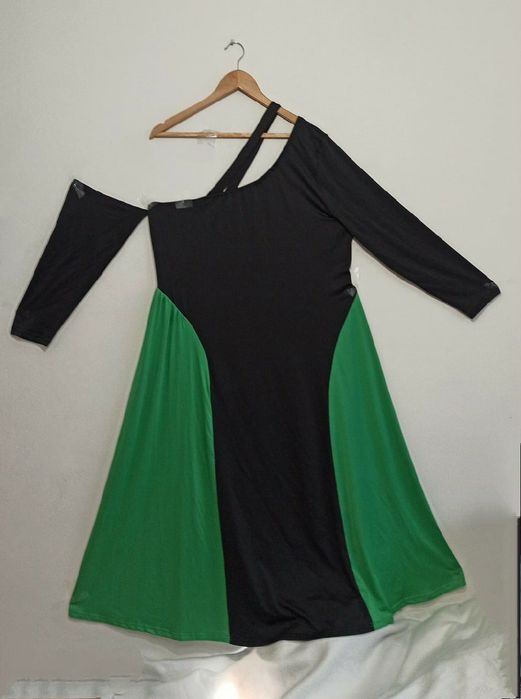 48 50 52, 3XL Asymetryczna sukienka, MIDI Plus Size zielona, ballet st