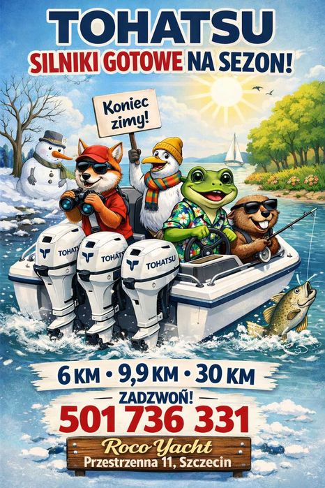 Biały Japoński silnik Tohatsu 6 KM 10KM 30 KM bak śruba dostawa raty