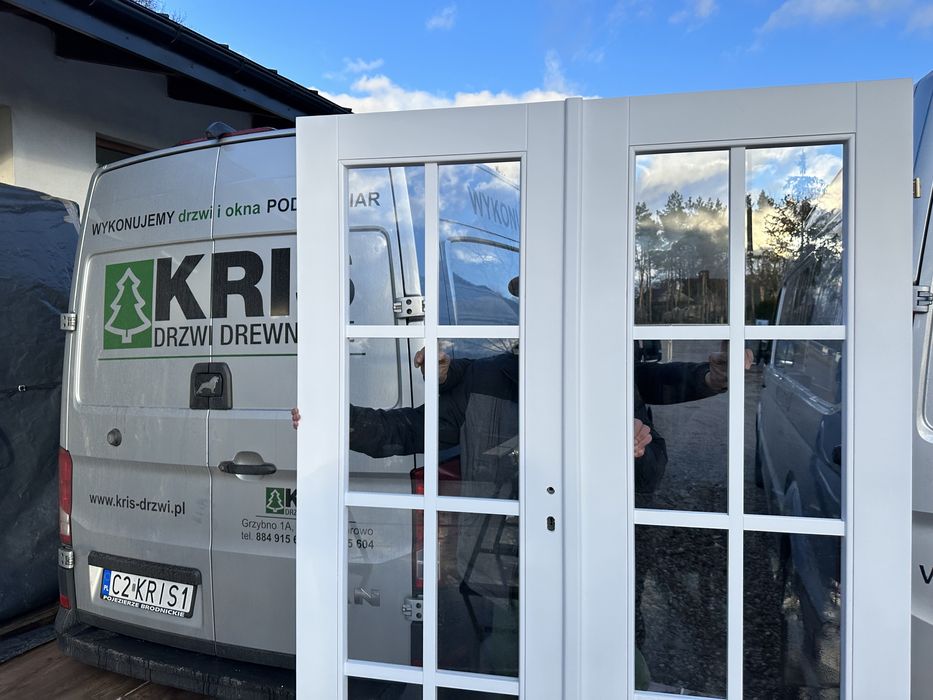 Drzwi dwuskrzydłowe drewniane OD RĘKI białe Nietypowe Cała Polska i UE