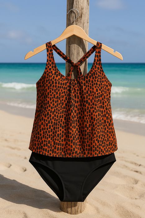 Modne tankini XL Rainbow – usztywniane miseczki, styl panterka, super