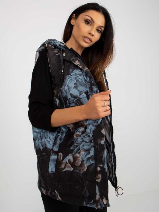 Kamizelka damska puchowa, pikowana z kapturem czarna XL