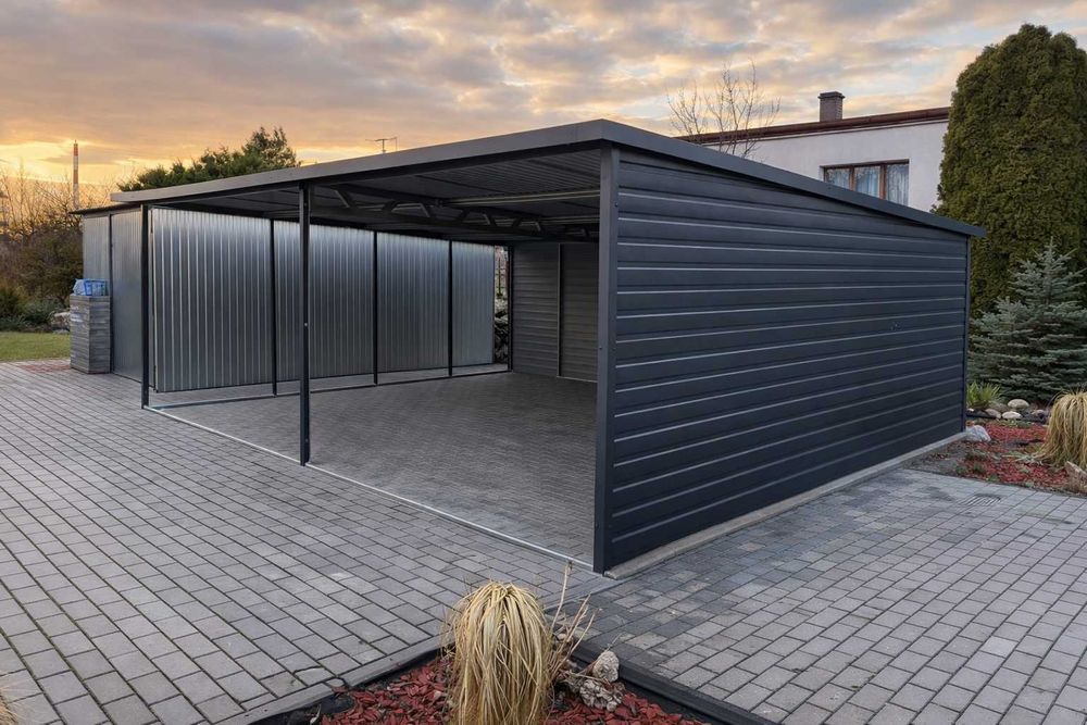 Wiata Blaszana Carport 6x6 Ciemny Grafit MAT  PREMIUM CAŁA POLSKA