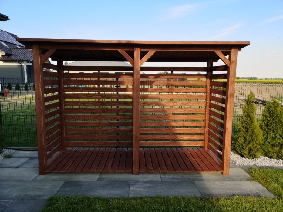 Drewutnia drewniana 3,14 x 1,1m na drewno kominkowe, wiata na drewno