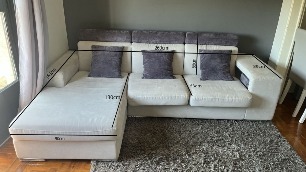 Sofá de 3 Lugares com Chaise Longue - Moderno e Confortável