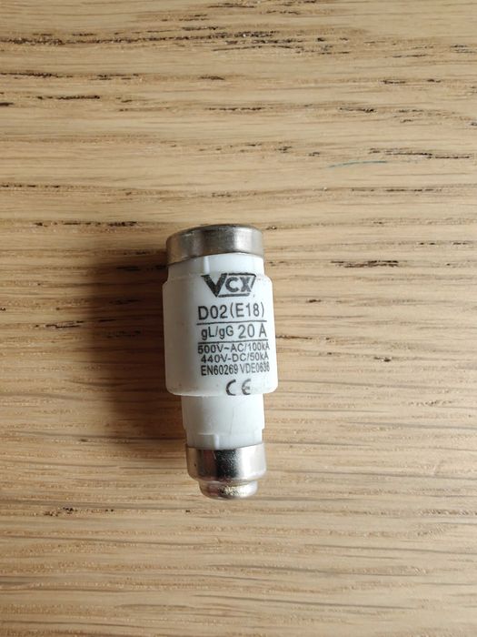 Wkładka topikowa VCX D02 gL/gG 20A 500V AC