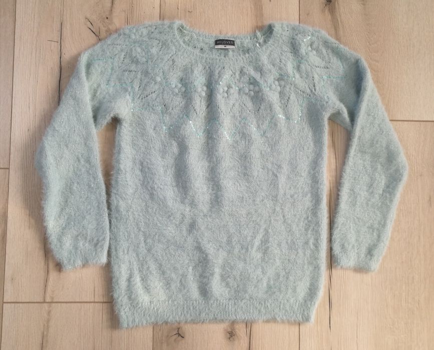 Damski włochaty sweterek z chenillu S/M jak nowy