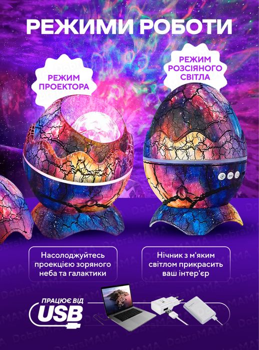 Ночник звездного неба Яйцо Дракона с пультом / Ночник-проектор