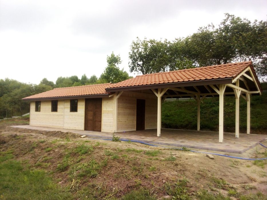 Wiata drewniana na samochód 3.5x6m blachodachówka