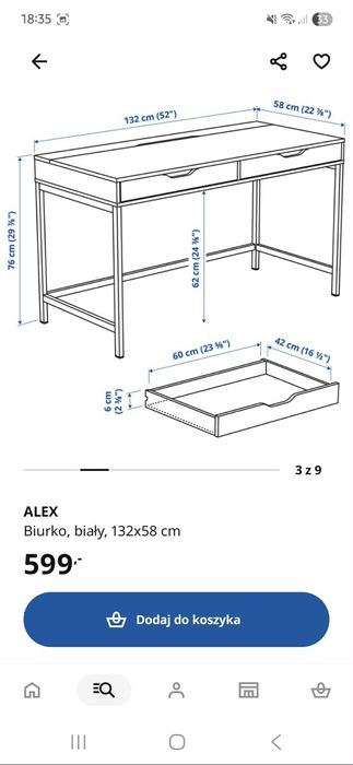 Biurko Ikea Alex 132x58  - stan idealny