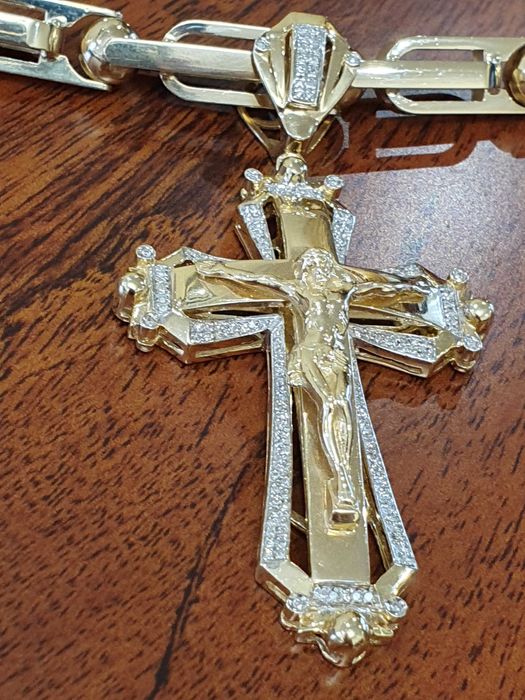 Złoty KRZYŻ Z DIAMENTAMI-158 szt.-0,80 ct.-próba 585.-DIAMENTOWY BLASK