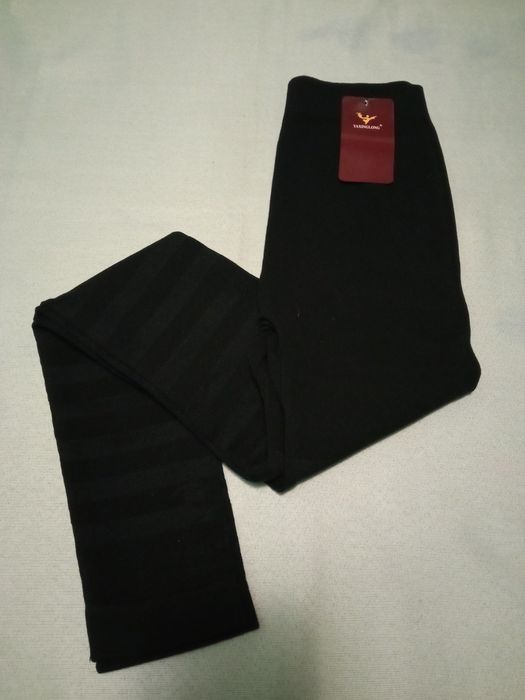 Legginsy dziewczęce w paski bez klina czarne - L