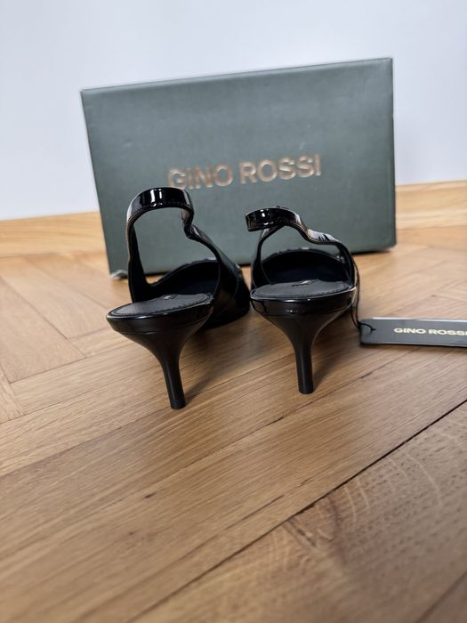 NOWE czarne szpilki lakierowane Gino Rossi slingback kitten heel r. 38
