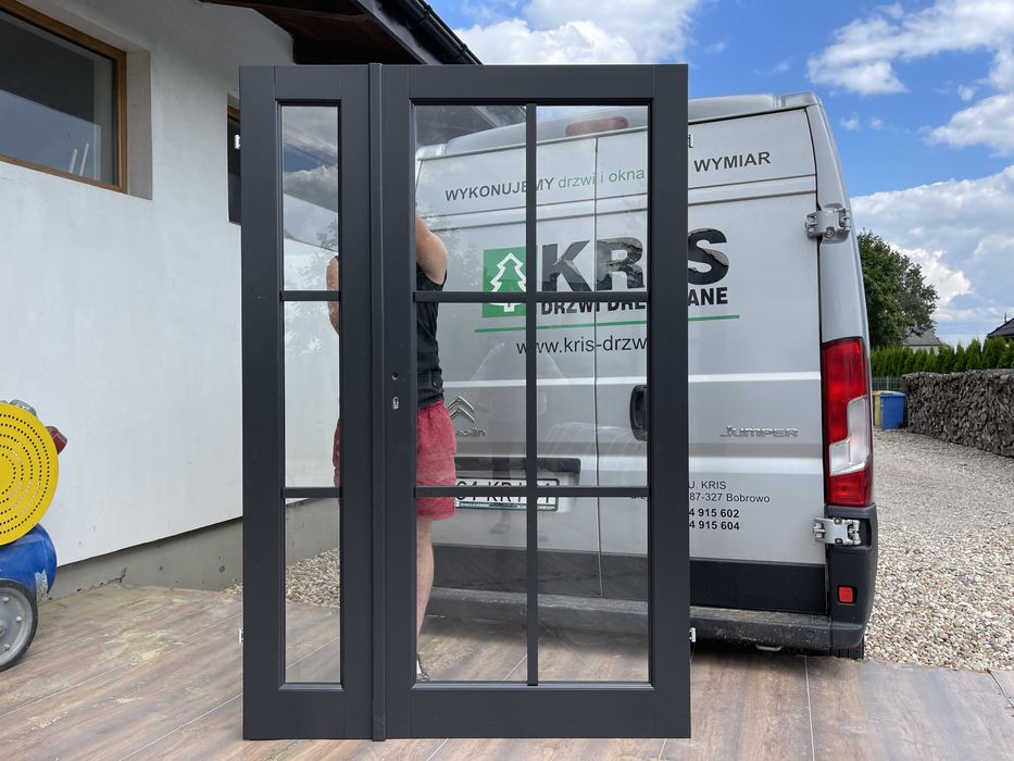 Drzwi drewniane czarne dwuskrzydłowe NA WYMIAR Cała Polska