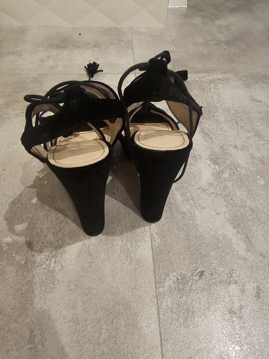 Sandały obcas koturn welurowe 40