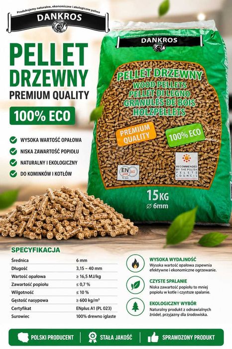 Pellet Dankros ENplus A1 15kg 6mm | Certyfikowany | Wysoka Kaloryczność