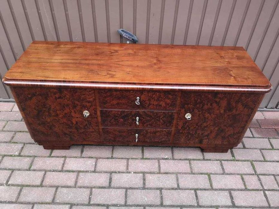 Komoda ART-DECO RTV Niska 134 Orzech Zgrabna Stara Antyk Po Renowacji.