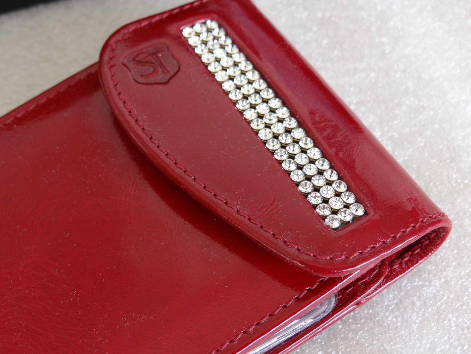 Etui na Karty Wizytówki Skóra Czerwony Swarovski Wizytownik