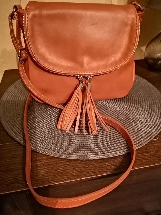 Mała listonoszka, rudy-camel ,Borse ln PELLE. Skórzana.