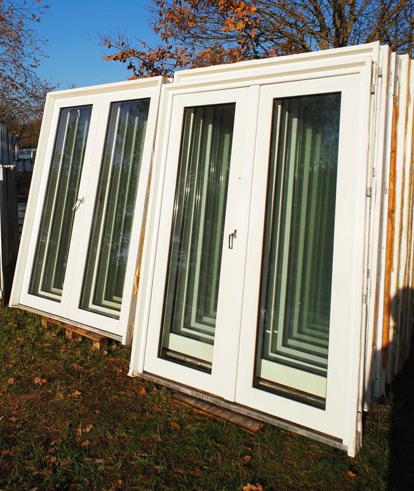 PROMOCJA! Drzwi tarasowe, dwuskrzydłowe PRIMO SYSTEM PCV, z demontażu 150/215 cm