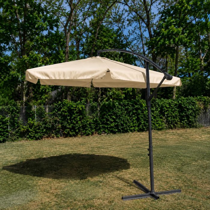 NOWY Duży Parasol ogrodowy Beżowy 300 cm z korbą + Pokrowiec