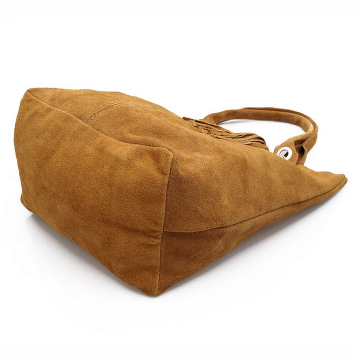 VERA PELLE torebka zamszowa worek shopper z saszetką V093 c.brązowa