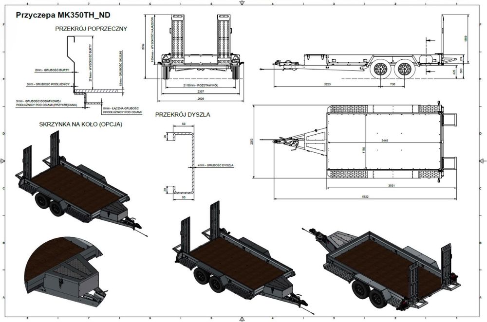 Przyczepa Zasław MK 350TH pod minikoparkę