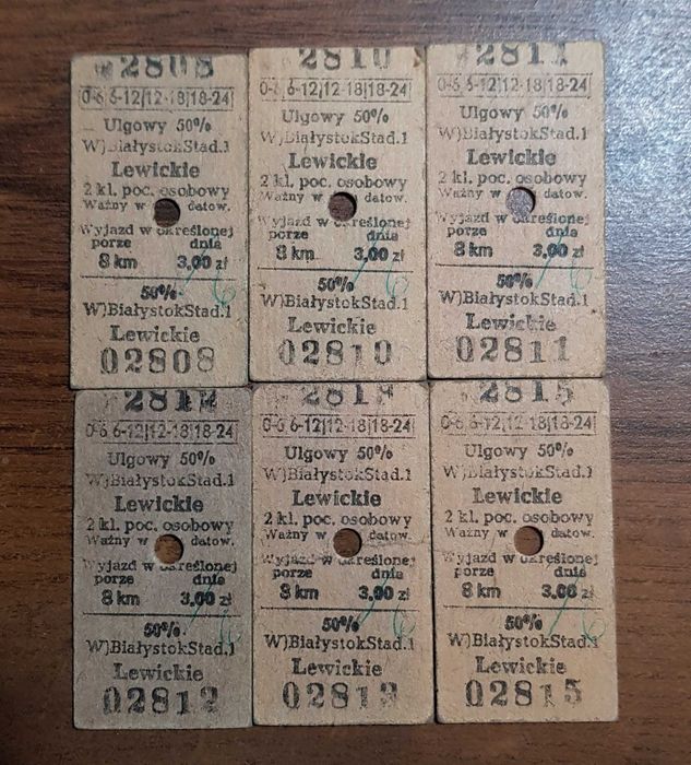 Zestaw 6 starych biletów PKP