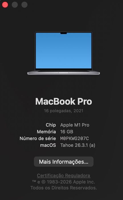 Macbook M1 Pro 16" - 16 Gb / 512 Ssd