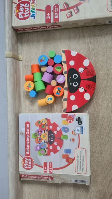 Zestaw 2 gier drewnianych balansująca biedronka nauka zegarka playtive