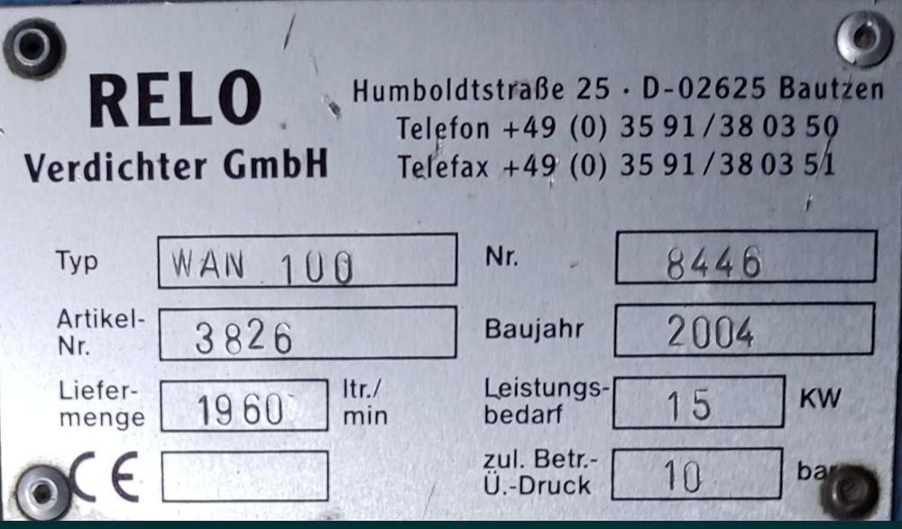 Kompresor śrubowy relo 15kw + butla 500L