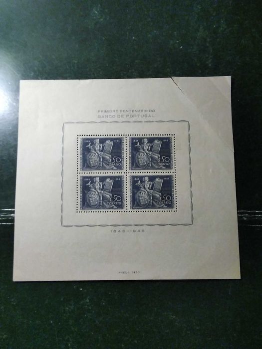 1946 Bloco 1° Centenário Do Banco de Portugal MNH **