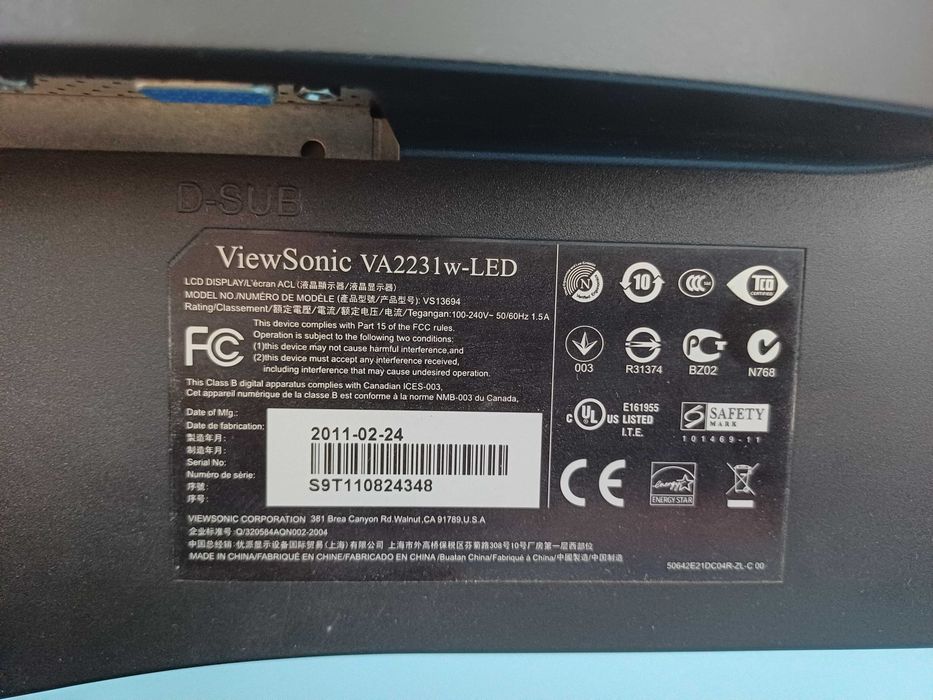 Монітор ViewSonic VA2231w-Led 21.5 дюймів FullHD 1920*1080