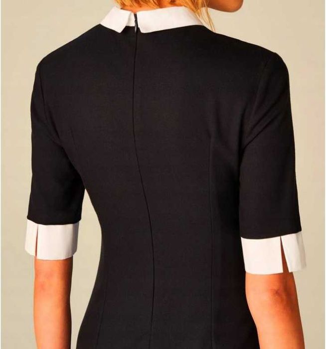 Sukienka pensjonarka biały kołnierzyk i mankiety Mohito 40 Granat