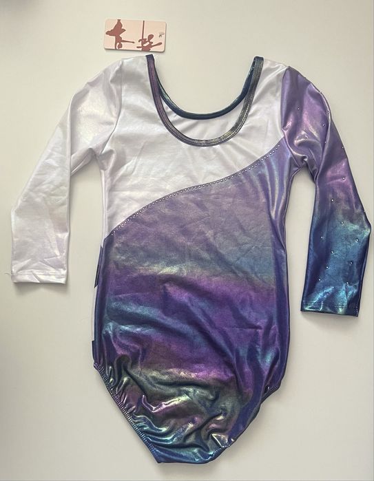 ZNYUNE strój gimnastyczny z cekinami 3/4 rękaw 9-10 lat