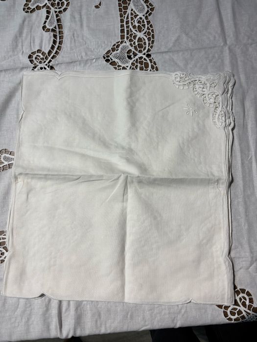 Toalha de mesa em linho com bordado manual e 12 guardanapos